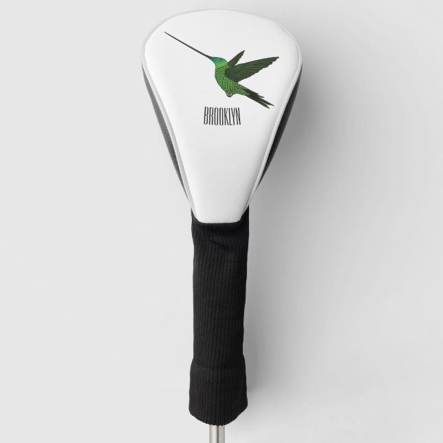 Sword-billed hummingbird cartoon illustration  golf head cover (Front)