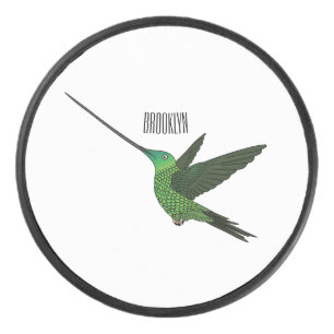 Sword-billed hummingbird cartoon illustration hockey puck
