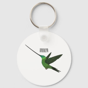 Sword-billed hummingbird cartoon illustration key ring