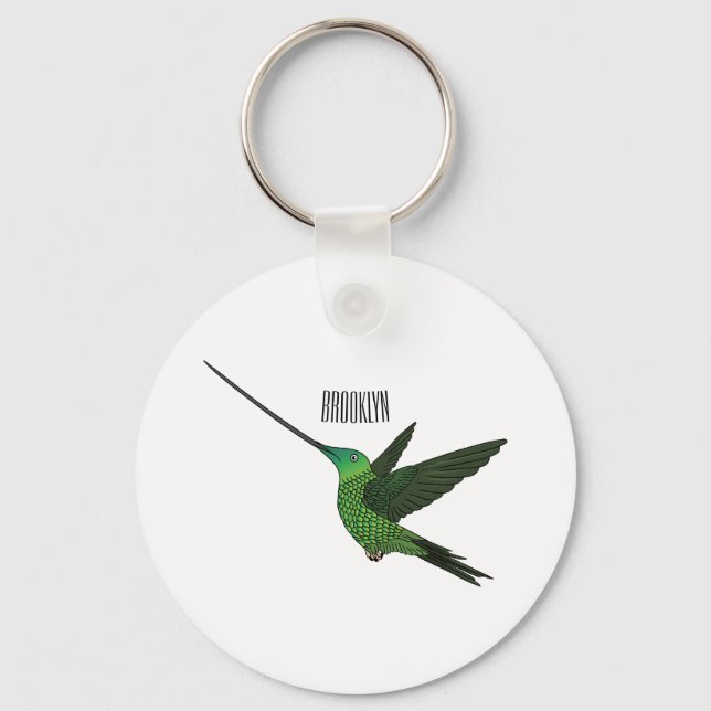 Sword-billed hummingbird cartoon illustration key ring (Front)