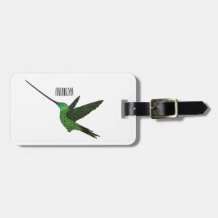 Sword-billed hummingbird cartoon illustration luggage tag