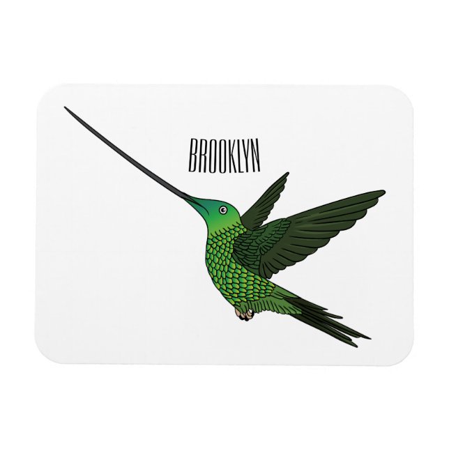 Sword-billed hummingbird cartoon illustration magnet (Horizontal)