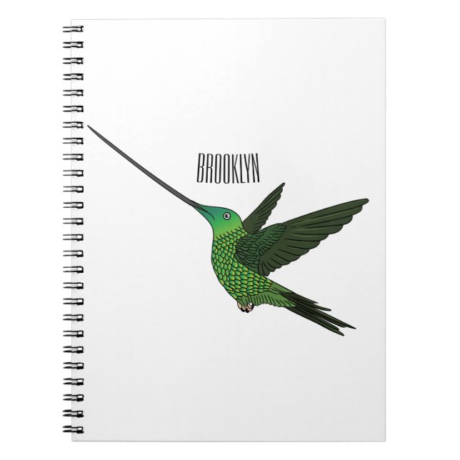 Sword-billed hummingbird cartoon illustration notebook (Front)