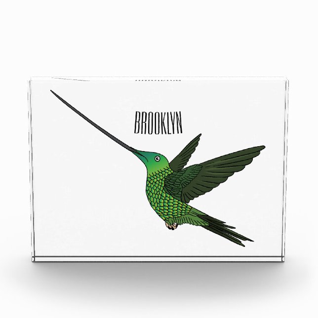 Sword-billed hummingbird cartoon illustration photo block (Front)