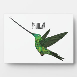 Sword-billed hummingbird cartoon illustration plaque
