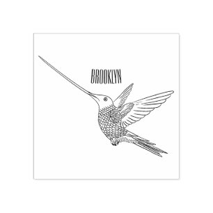 Sword-billed hummingbird cartoon illustration rubber stamp