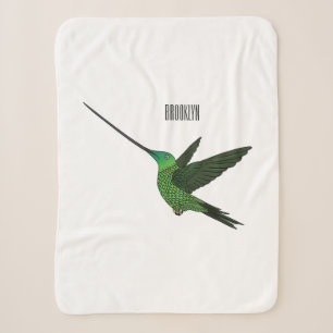 Sword-billed hummingbird cartoon illustration sherpa blanket