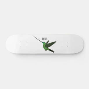 Sword-billed hummingbird cartoon illustration  skateboard