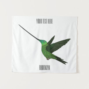 Sword-billed hummingbird cartoon illustration tapestry