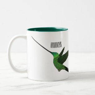 Sword-billed hummingbird cartoon illustration Two-Tone coffee mug