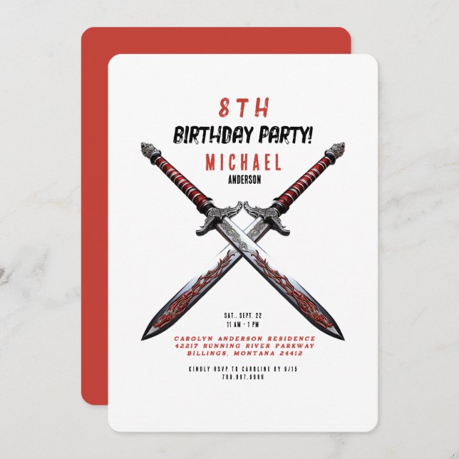  Sword Birthday Party Rounded Invitation (Front/Back)