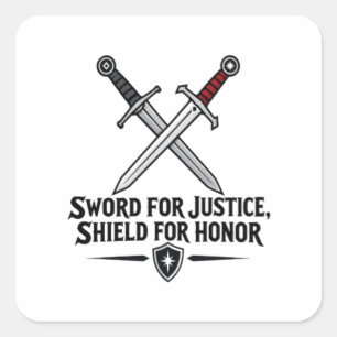Sword For Justice Shield For Honour Fantasy Gaming Square Sticker
