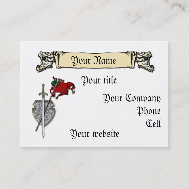 sword, shield and banner business card template (Front)