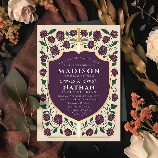 Sword & Shield Mediaeval Fantasy Monogram Wedding Invitation (Creator Uploaded)