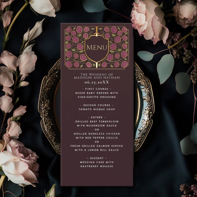 Sword & Shield Mediaeval Fantasy Monogram Wedding Menu (Creator Uploaded)