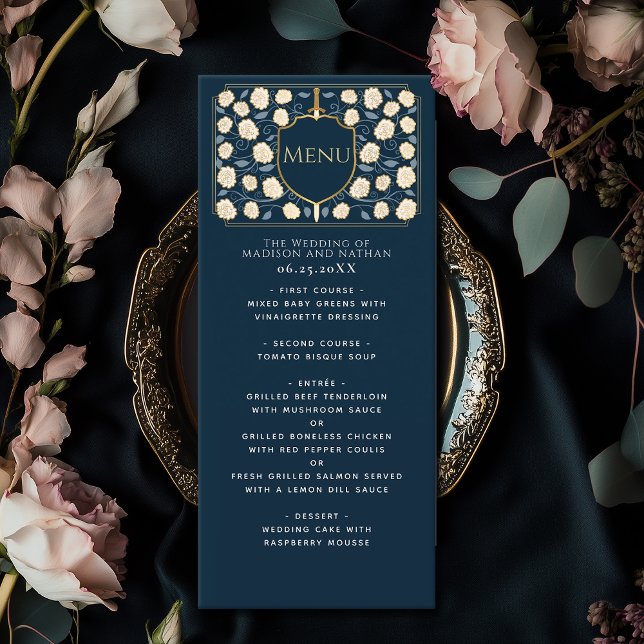 Sword & Shield Mediaeval Fantasy Monogram Wedding Menu (Creator Uploaded)