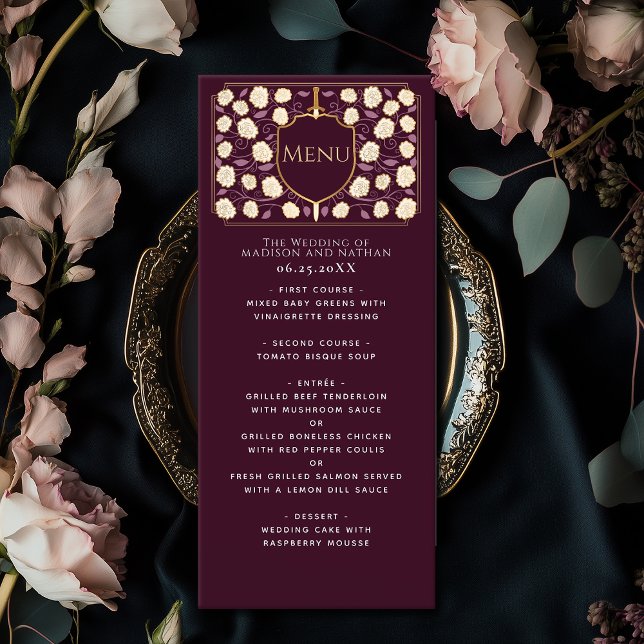 Sword & Shield Mediaeval Fantasy Monogram Wedding Menu (Creator Uploaded)