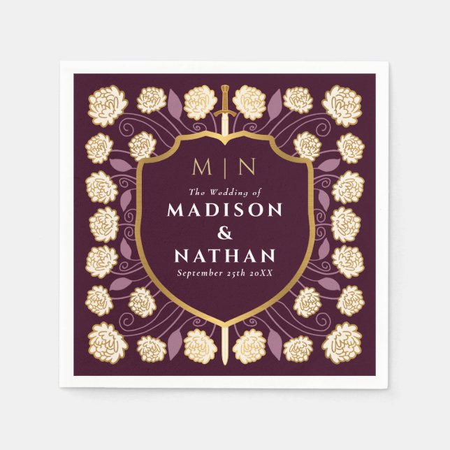 Sword & Shield Mediaeval Fantasy Monogram Wedding Napkin (Front)