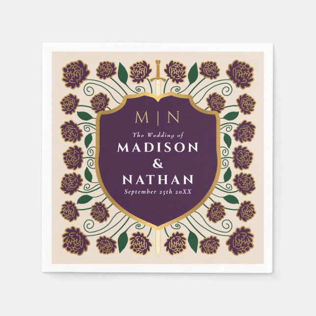 Sword & Shield Mediaeval Fantasy Monogram Wedding Napkin (Front)