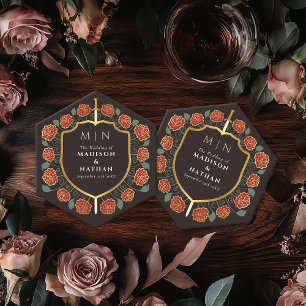 Sword & Shield Mediaeval Fantasy Monogram Wedding Paper Coaster