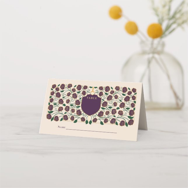 Sword & Shield Mediaeval Fantasy Monogram Wedding Place Card (Front)
