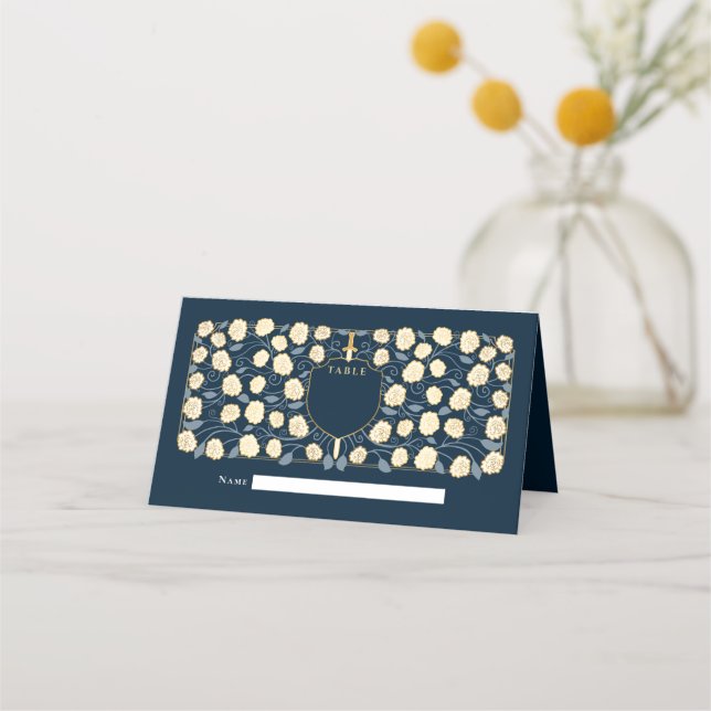 Sword & Shield Mediaeval Fantasy Monogram Wedding Place Card (Front)