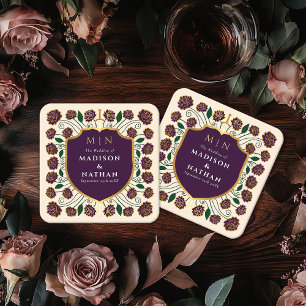 Sword & Shield Mediaeval Fantasy Monogram Wedding Square Paper Coaster