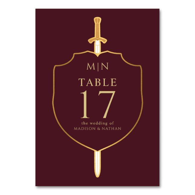 Sword & Shield Mediaeval Fantasy Monogram Wedding  Table Number (Front)