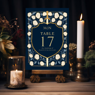 Sword & Shield Mediaeval Fantasy Monogram Wedding Table Number