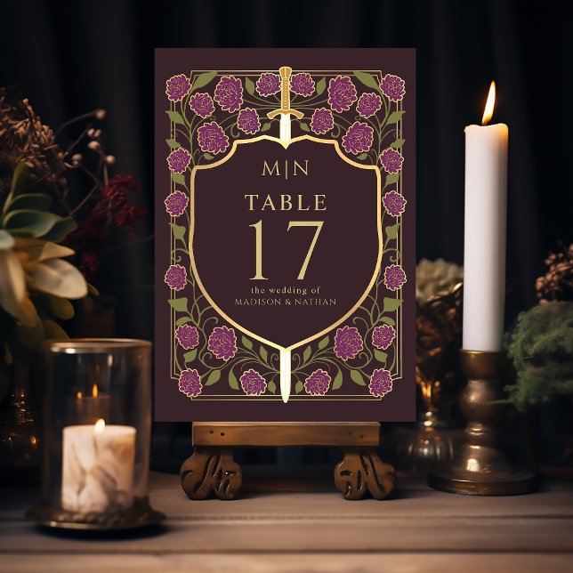 Sword & Shield Mediaeval Fantasy Monogram Wedding  Table Number (Creator Uploaded)