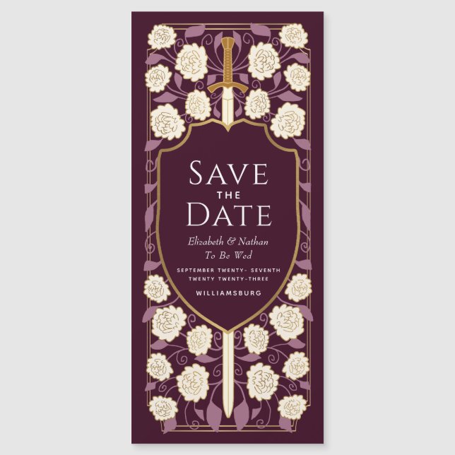 Sword & Shield Mediaeval Fantasy Save the Date Magnetic Invitation (Front)