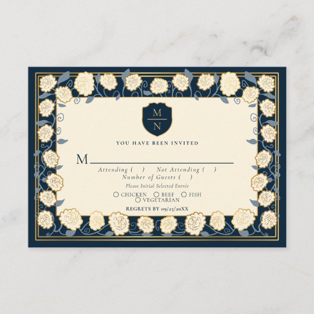 Sword & Shield Mediaeval Fantasy Wedding RSVP Blue Enclosure Card (Front)