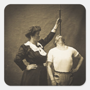Sword Swallower and  Wife Vintage Sideshow Freaks Square Sticker