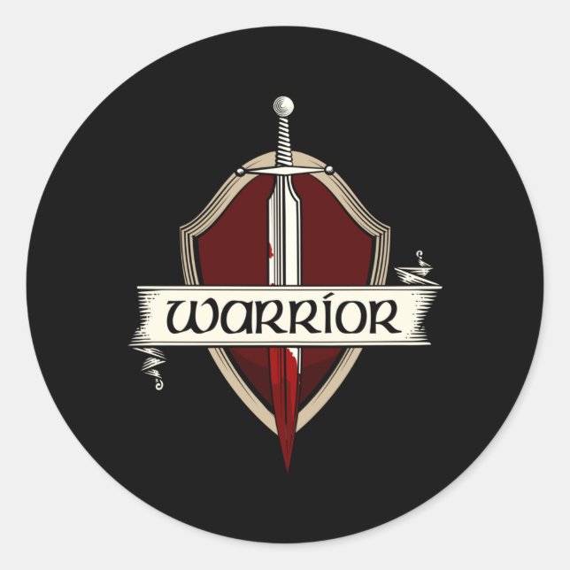 Sword Warrior Coat Of Arms Mediaeval Sword Fight Classic Round Sticker (Front)