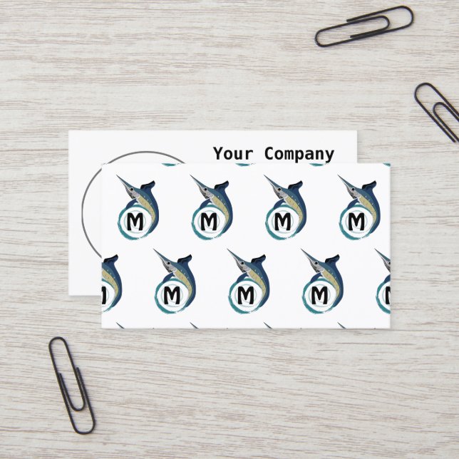 Swordfish Jumping Monogram Business Card (Front/Back In Situ)