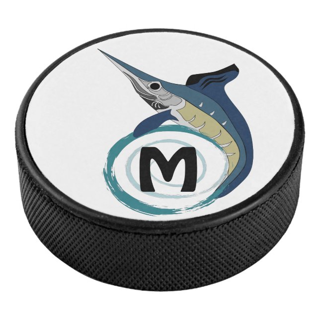Swordfish Jumping Monogram Hockey Puck (3/4)