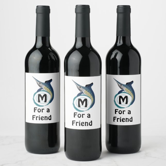 Swordfish Jumping Monogram Wine Label (Bottles)