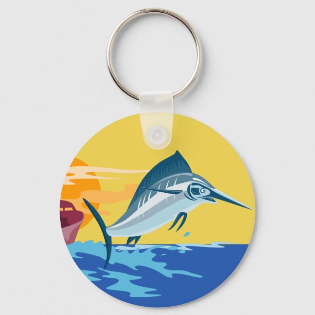 swordfish jumping with fishing boat key ring (Front)
