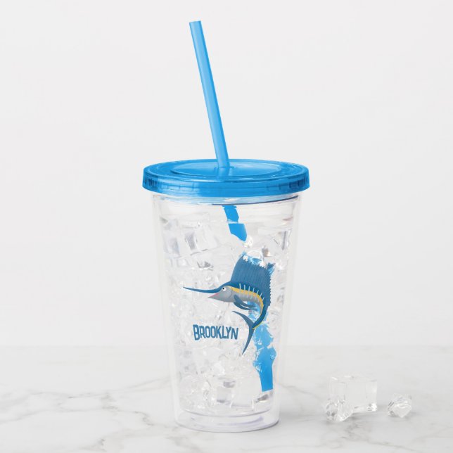 Swordfish sailfish fun cartoon illustration acrylic tumbler (Front Ice)