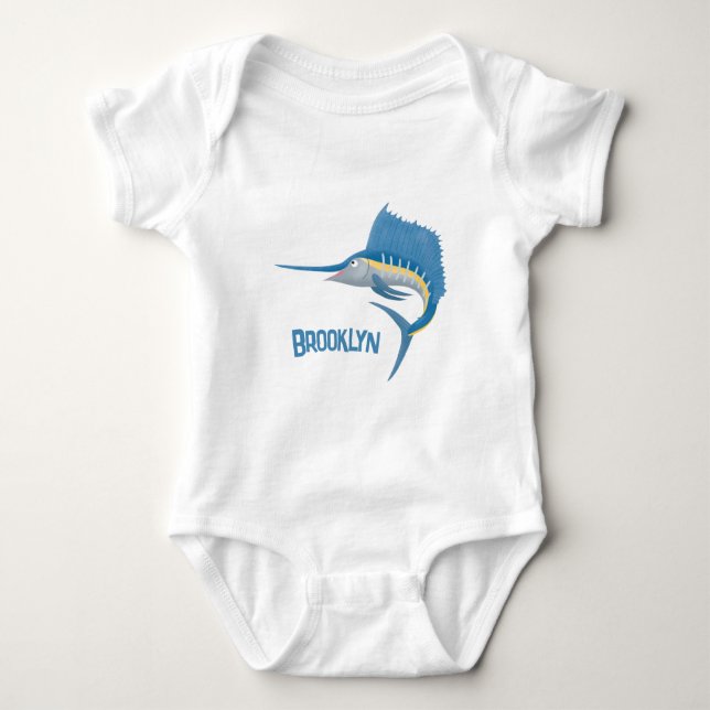 Swordfish sailfish fun cartoon illustration baby bodysuit (Front)