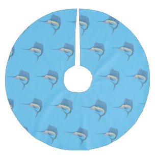 Swordfish sailfish fun cartoon illustration brushed polyester tree skirt