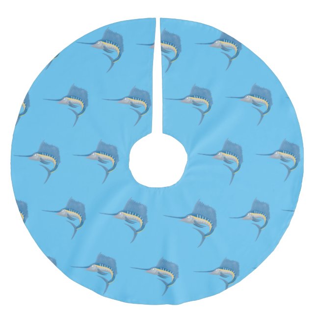 Swordfish sailfish fun cartoon illustration brushed polyester tree skirt (Front)