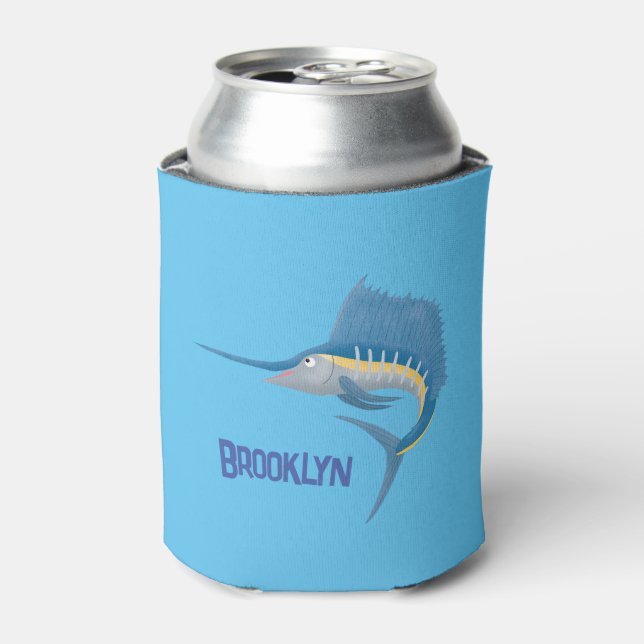 Swordfish sailfish fun cartoon illustration can cooler (Can Front)