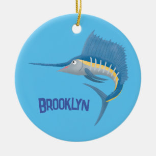Swordfish sailfish fun cartoon illustration ceramic ornament