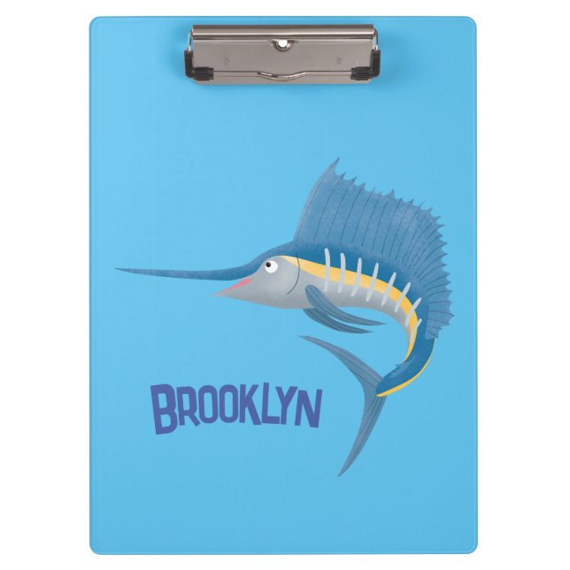 Swordfish sailfish fun cartoon illustration clipboard (Front)