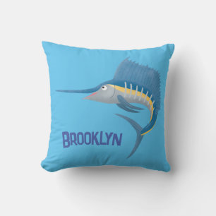 Swordfish sailfish fun cartoon illustration cushion