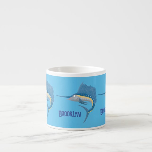 Swordfish sailfish fun cartoon illustration espresso cup (Front)