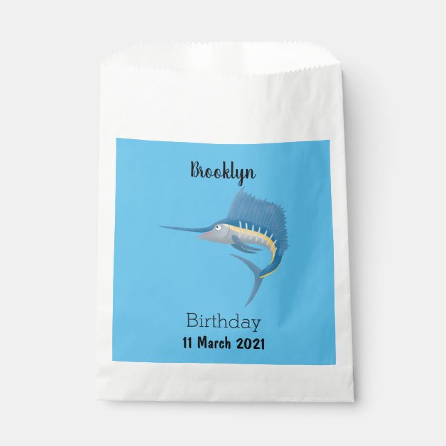 Swordfish sailfish fun cartoon illustration favour bag (Front)
