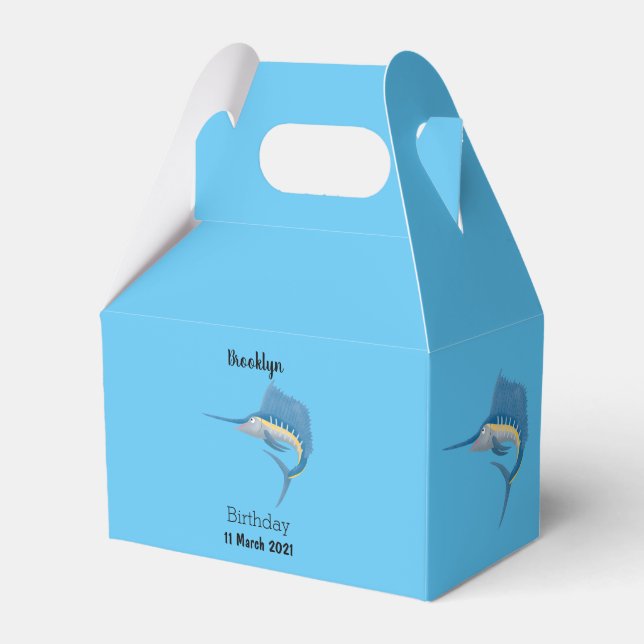Swordfish sailfish fun cartoon illustration favour box (Front Side)