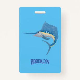 Swordfish sailfish fun cartoon illustration ID badge